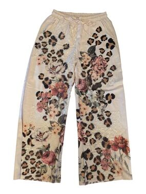 Origami | Cream Floral Animal Print Lace Wide Leg Pocket Pants | Artsy Trendy M